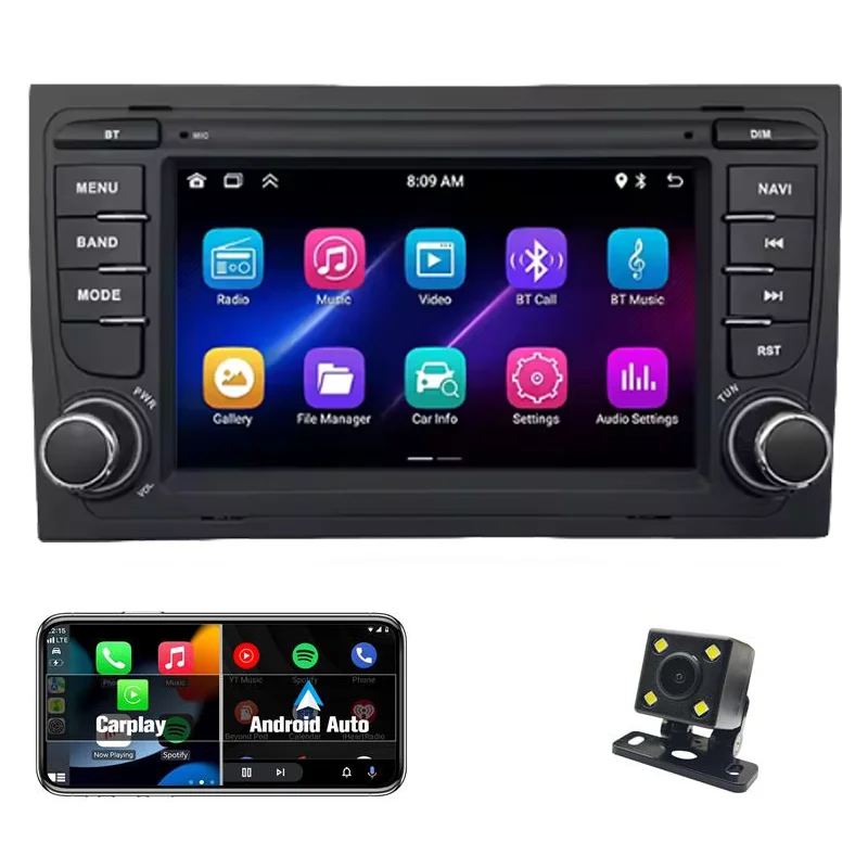 

Android car radio for Audi A4 2000-2006 stereo screen Carplay Android Auto Bluetooth GPS Navigation FM radio 7’ [1+32G]