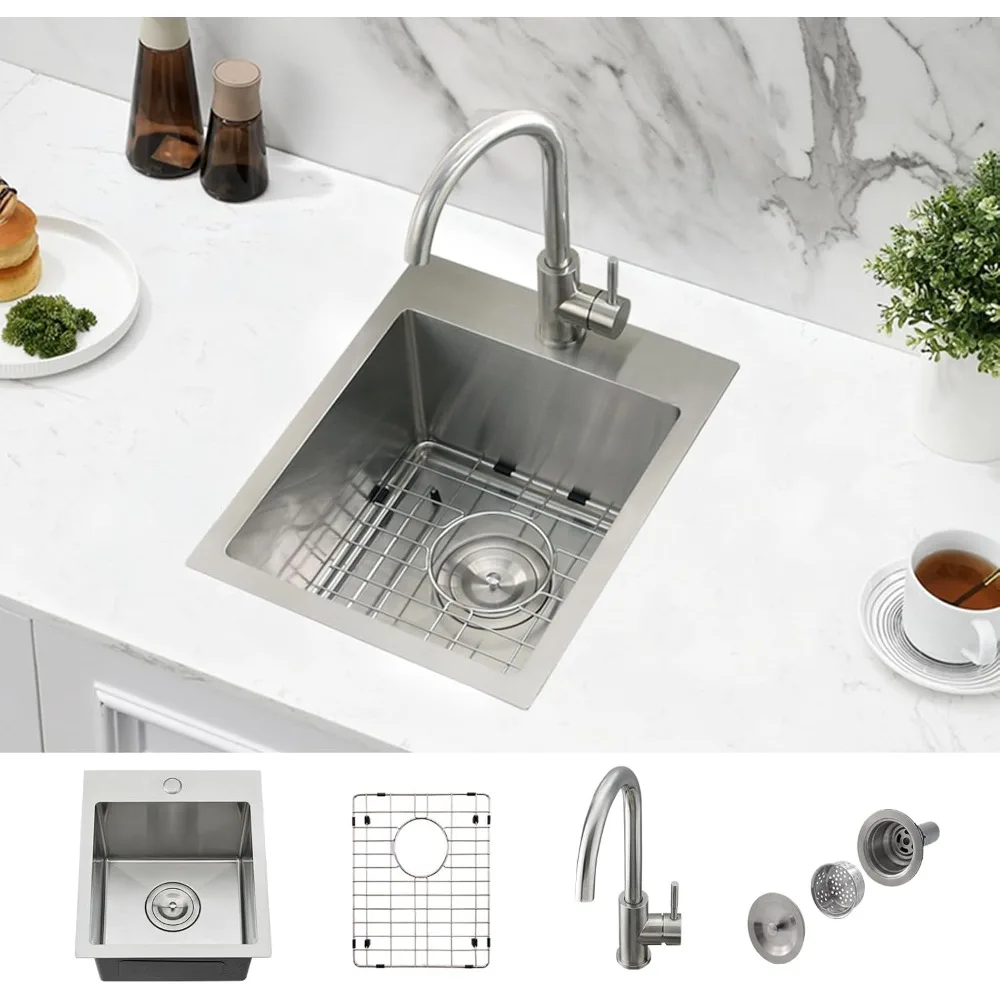 

13 x 15 Inch Stainless Steel Drop-In Kitchen Sink for Wet Bar, Single Bowl, Suitable for Outdoor and RV Use