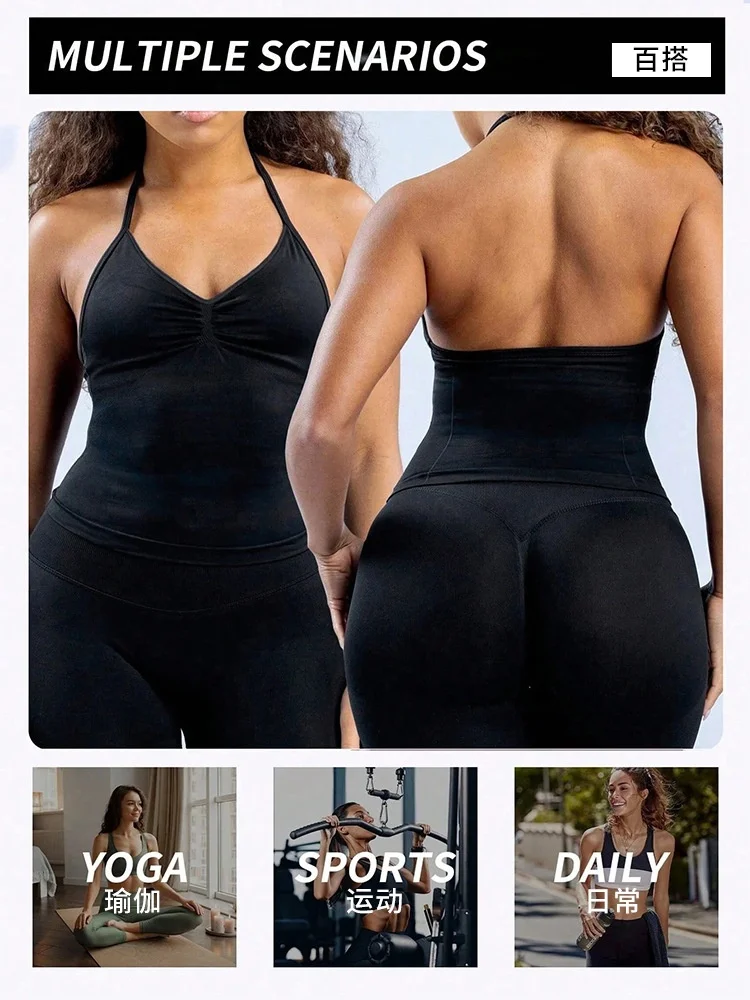 Impacto feminino fitness separa cor sólida decote em v tanque e shorts de treino cabidos para yoga ginásio correndo e casual street wear