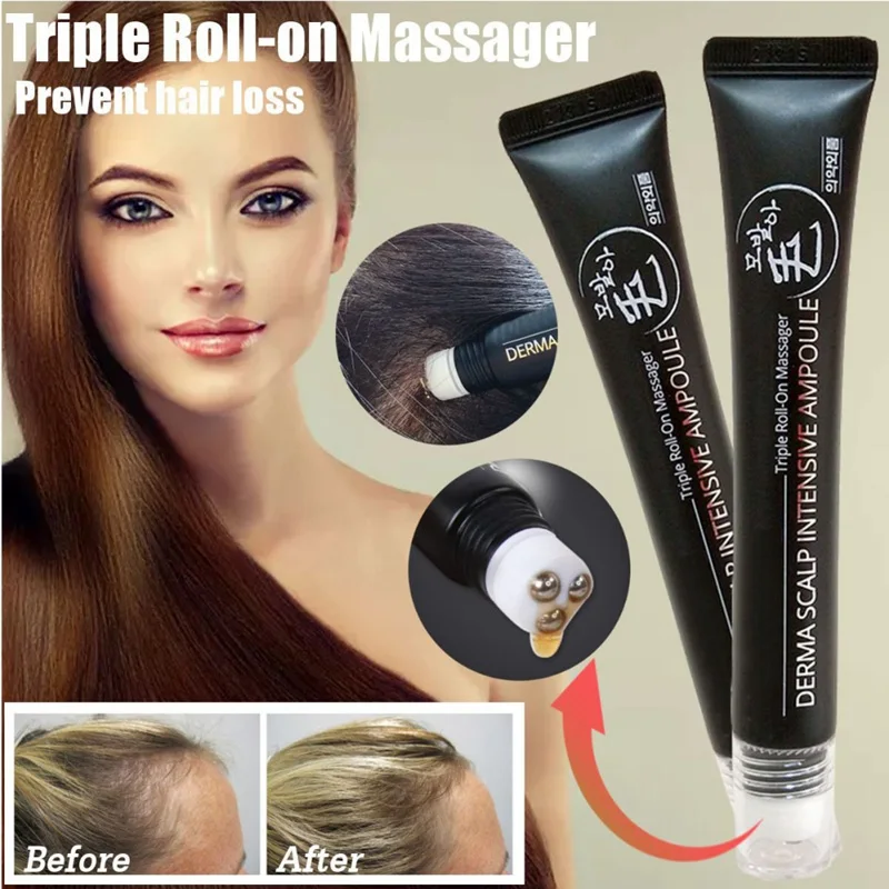 Scalp Intense Roll-on Hair Growth Serum Triple Roll Massager Fast Regrow Hair Line Anti Hair Loss Essence 20ML Hair Care Serum