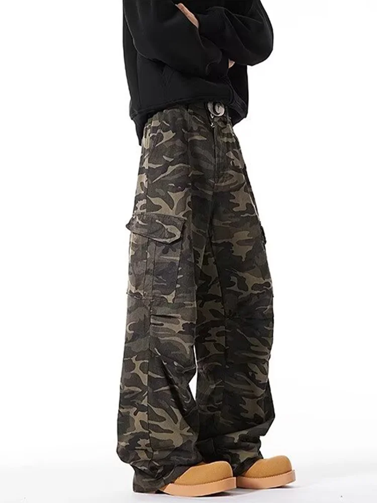 

Camouflage Loose Straight Leg Workwear Pants Men's Casual Trousers American Retro Sle Spring Summer Faion Trend