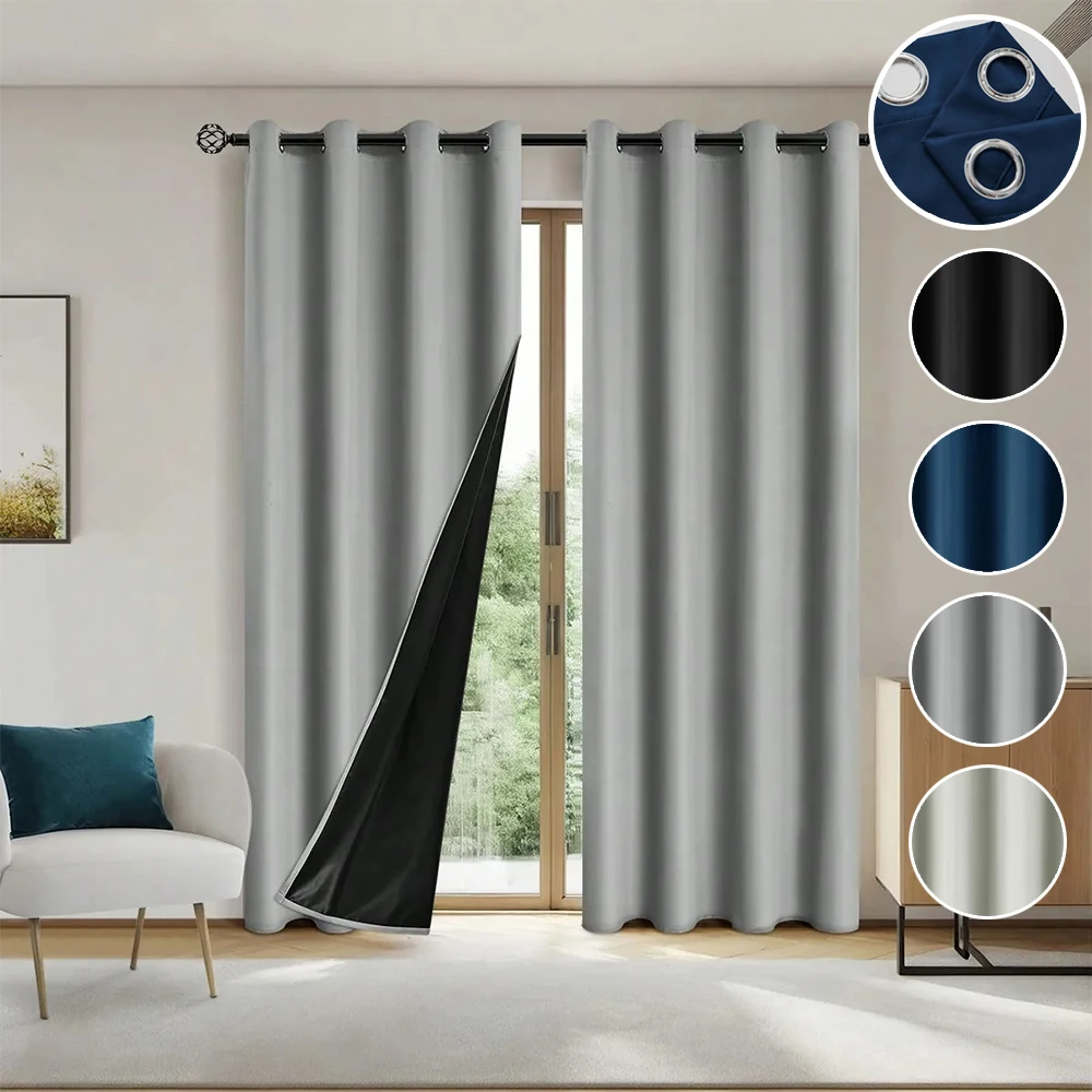 1PC Solid Color Blackout Thermal Insulation Sunscreen Curtains Curtain Bedroom European Style Blackout Curtains for The Bedroom