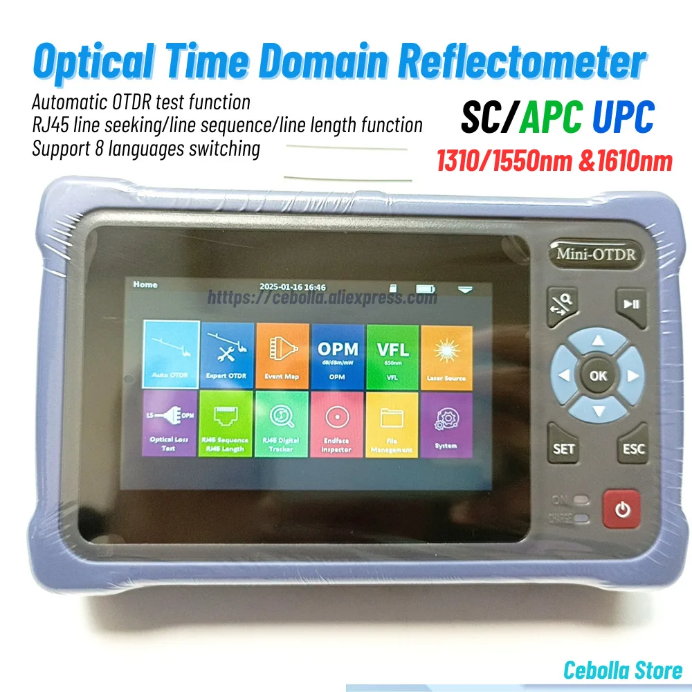 

1310/1550nm, 26/24dB &1610nm 22dB OTDR Fiber Optic Reflectometer Touch Screen, VFL, OLS, OPM, Event Map, Ethernet Cable Tester