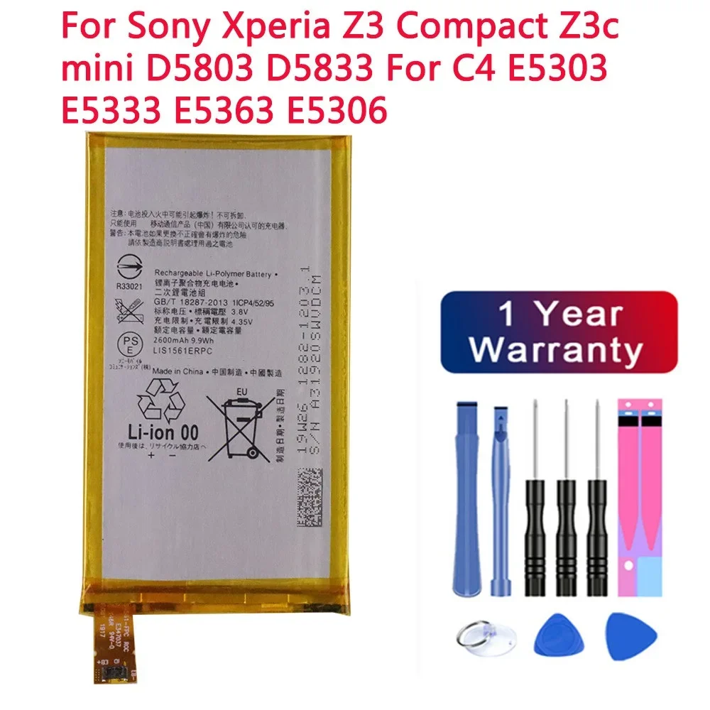 2600mAh LIS1561ERPC Battery For Sony Xperia Z3 Compact Z3c mini D5803 D5833 For C4 E5303 E5333 E5363 E5306 Bateria Fast Shipping