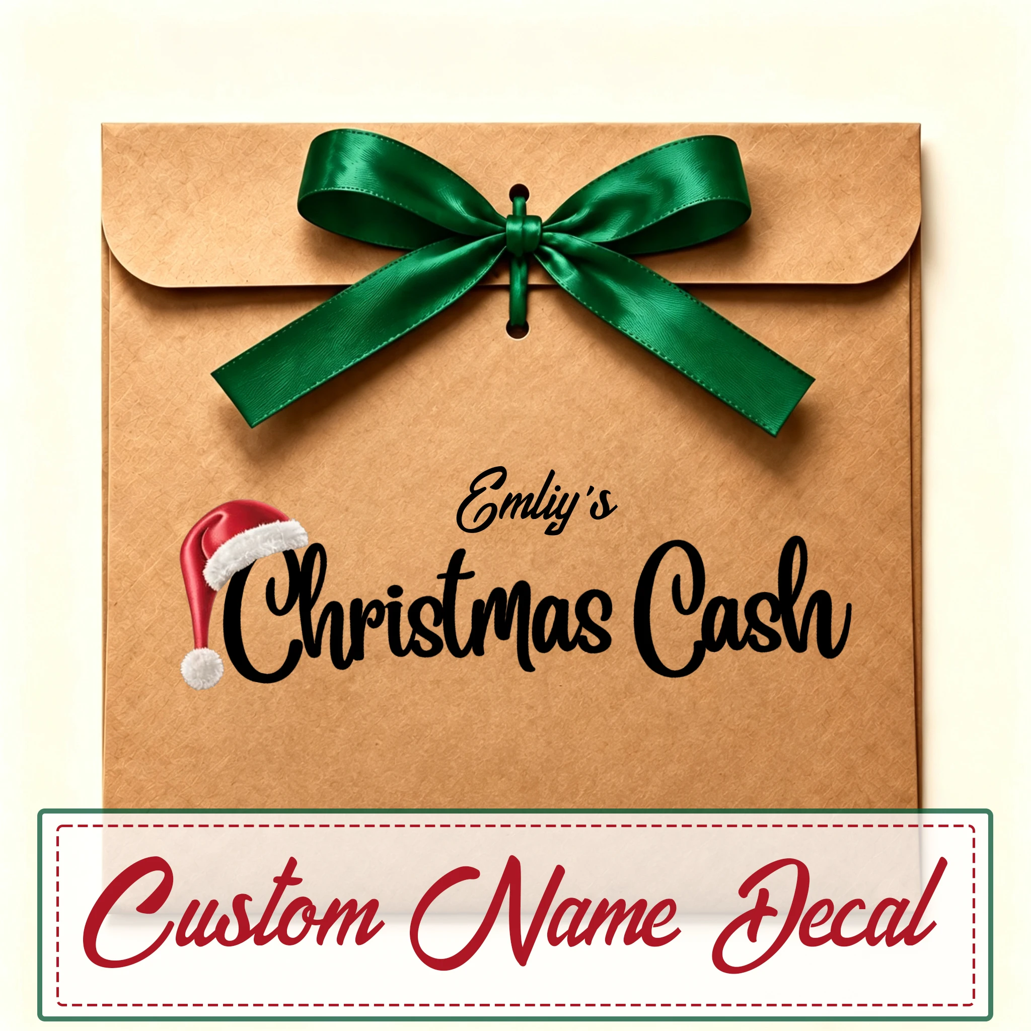 Custom Christmas Cash Envelope Stickers Personalized Name Decal Santa Hat Self Adhesive Waterproof Gift Bag Box Card Holiday DIY