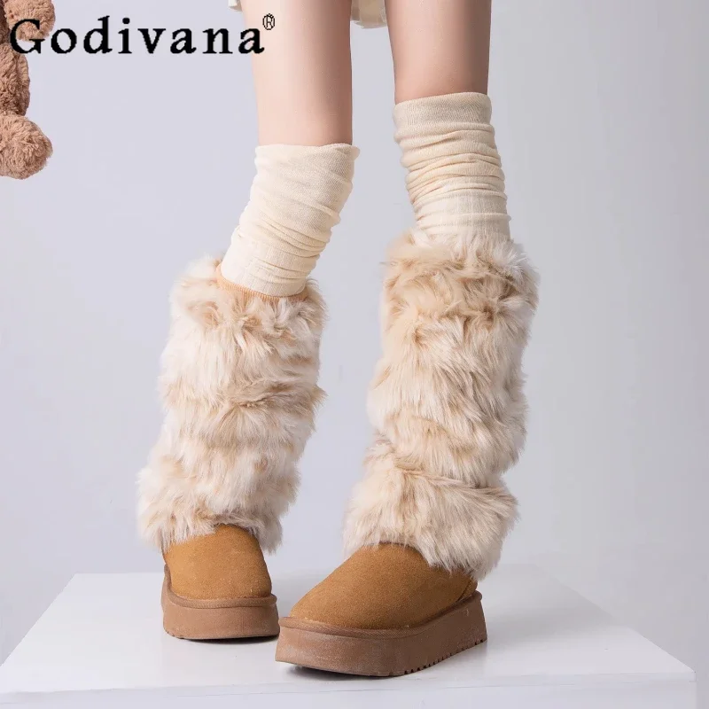 

Christmas Gift Lolita Warm Calf Cover Womens Hot Girls Harajuku Y2K Leg Warmer Winter Faux Fur Plush Thigh High Socks Stockings