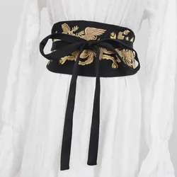 Women's Fashion Vintage Embroidery Satin Corset Female Cummerbund Coat Waistband Dress Decration Wide Belt J271