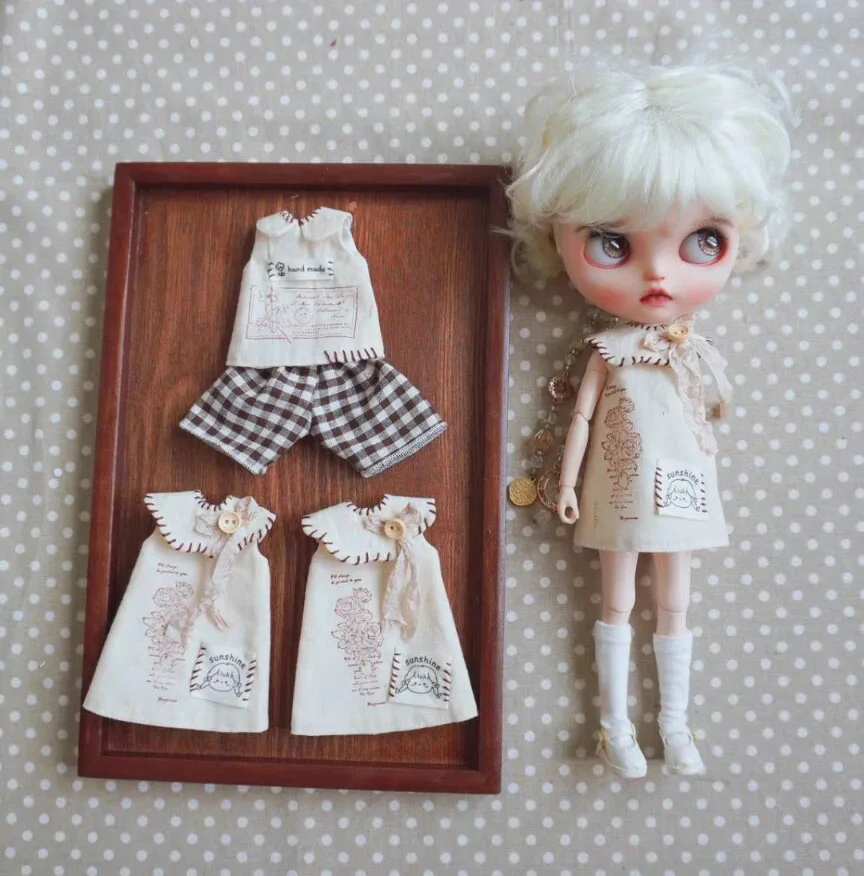 Retro clothes blythe doll outfit Sleeveless short skirt/Sleeveless top/checkered shorts 1/6 (Fit for Pullip,Ob22/24/26, Licca)