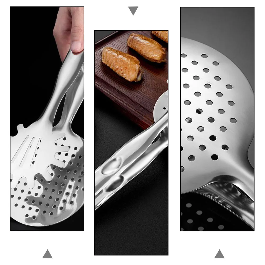 

1Pcs Stainless Steel Filter Spoon Clip Oil Frying Food Strainer Clamp Heat Resistant for Fried Food Steak Bbq