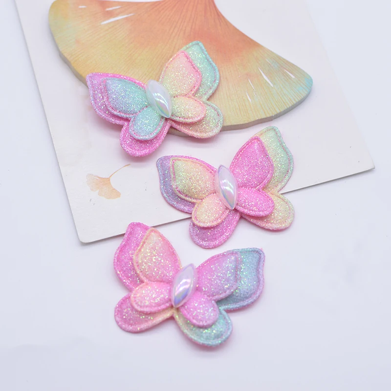 10Pcs 42*32mm Glitter Butterfly Padded Appliques for DIY Clothes Hat Shoes Sewing Patches Headwear Hair Clips Bow Decor