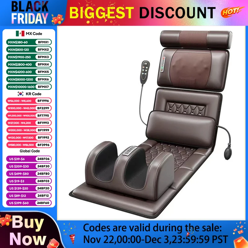 AirBag Massage Cushion Electric Kneading Reclining Chair Home Mattress Massager Cervical Spine Back Waist Whole Body Relief 110V