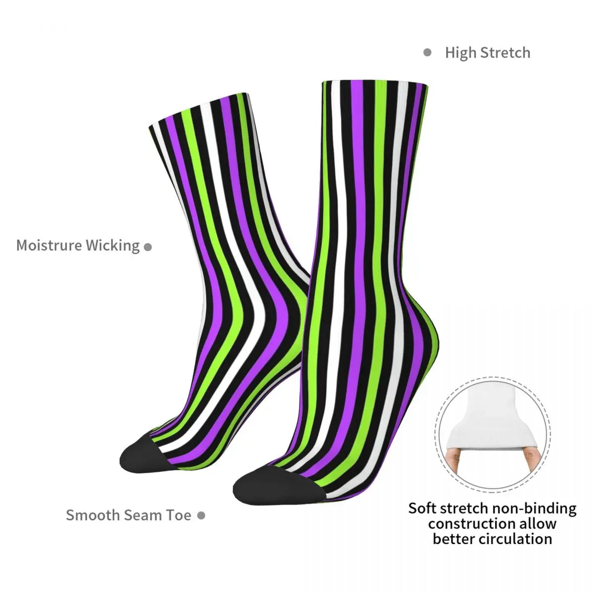 Black And White, Green And Purple Stripes Socks Harajuku Stockings All Season Long Socks Accessories for Man Woman Birthday Gift