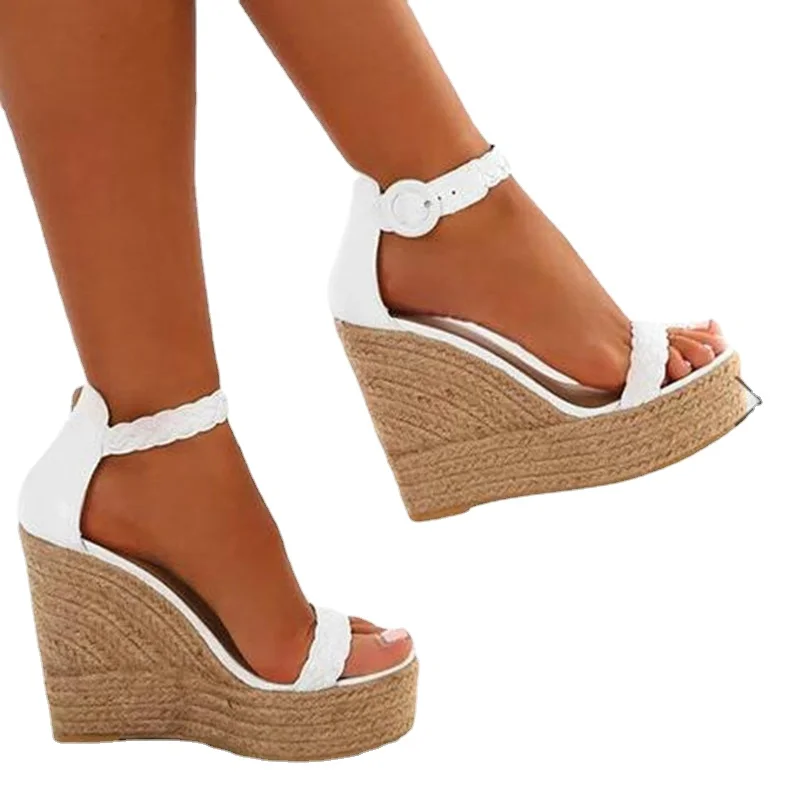 Woman Summer Sexy Wedge Sandals Platform Ladies High Heels Shoes Women Fashion Straw Buckle Open Toe Casual Female Footwear2023