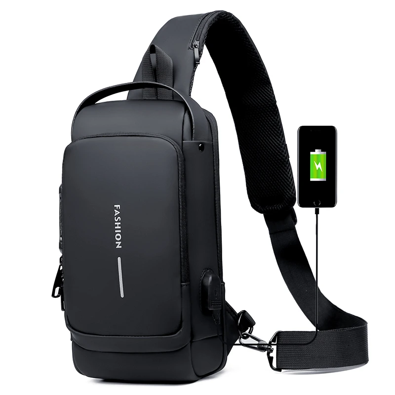 

Chest Bag Multifunction Men's Crossbody Pack Anti-Theft Shoulder USB Bags Charging Waterproof Oxford Travel Messenger Package