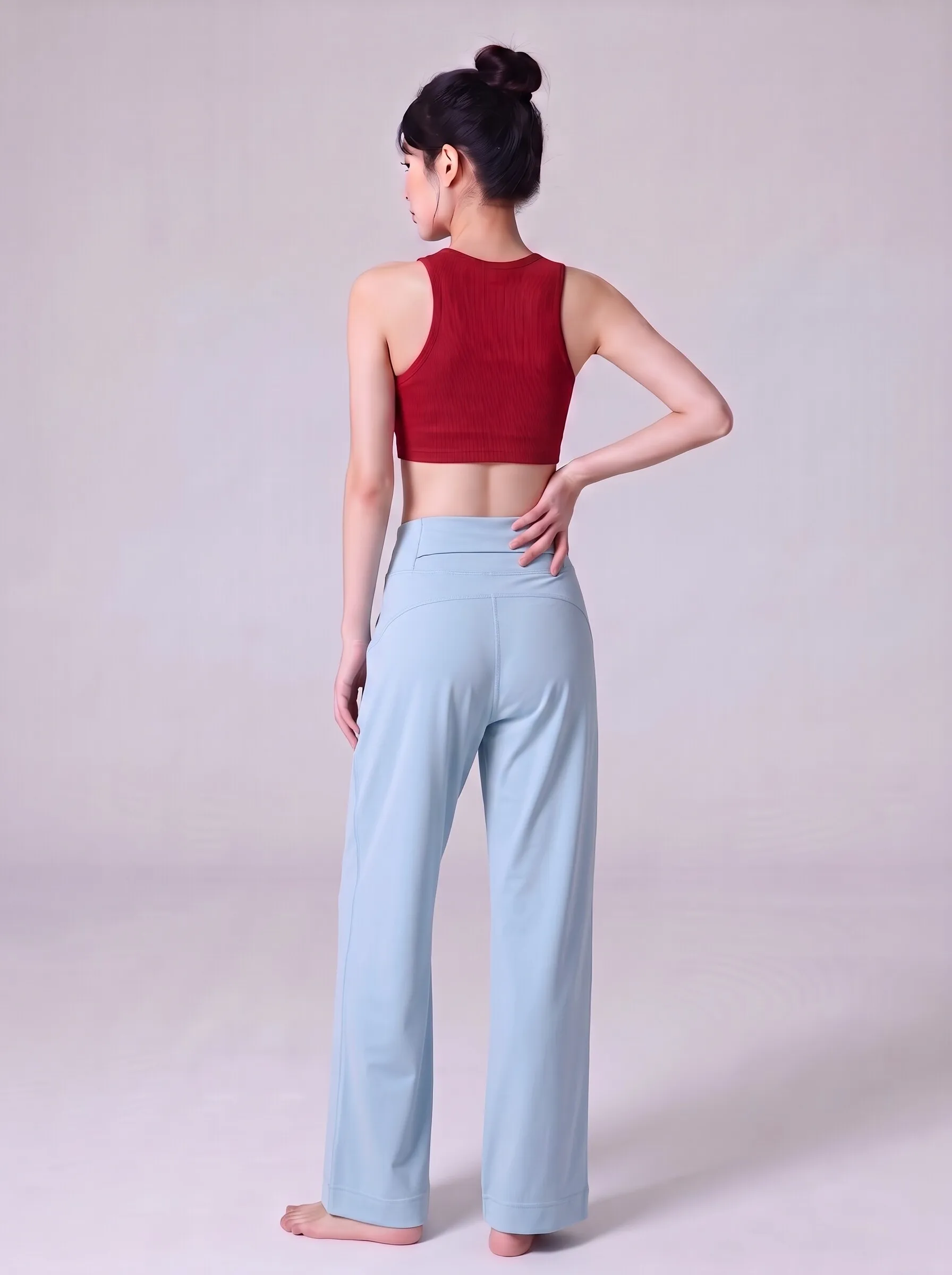 Yoga-Hose, locker geschnittene Sporthose mit geradem Bein, schlankmachende, hochtaillierte Lauf- und Trainingshose, atmungsaktive, lässige Fitness-Leggings – Detail 4