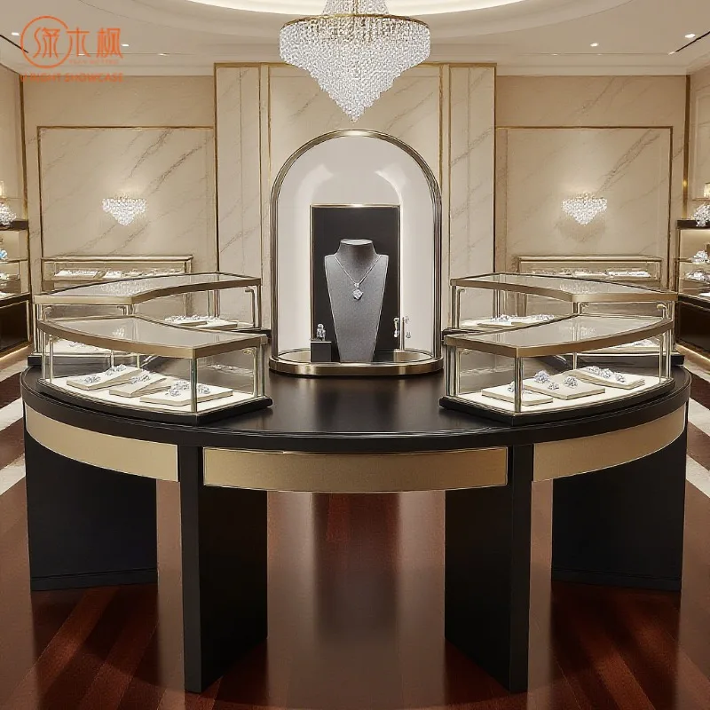 Custom.Custom Luxury Round - Island Jewelry Display Cabinets  Customizable High - End Metal & Glass Showcases for Mall Jewelry S