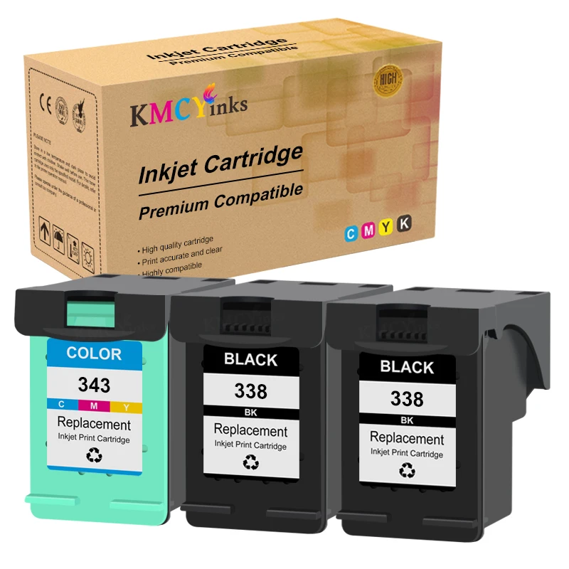 KMCYinks High quality Ink Cartridge For HP 338 343 For HP338 For HP343 Deskjet 460c 5740 5745 6520 6540 6620 6840 9800 Printers