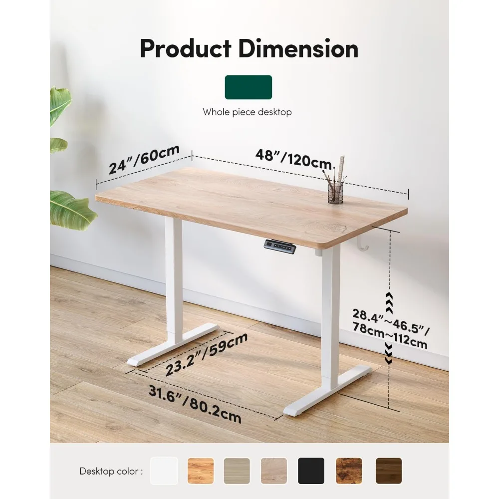 Mesa de escritório vertical de altura ajustável de uma peça, mesa de computador vertical elétrica de 48x24 polegadas, 4 metros