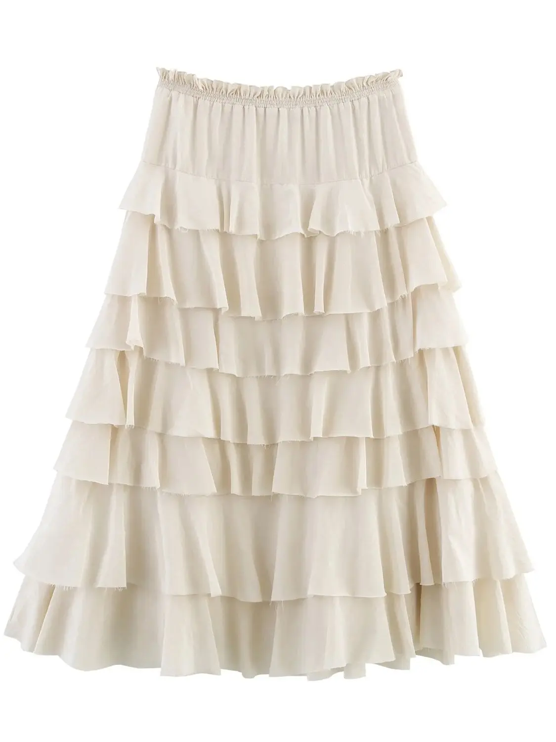 Nieuwe dame elegante a-lijn gelaagde ruches maxi lange strand midi rok chique dames vintage luxe hoge kwaliteit losse gelaagde rokken