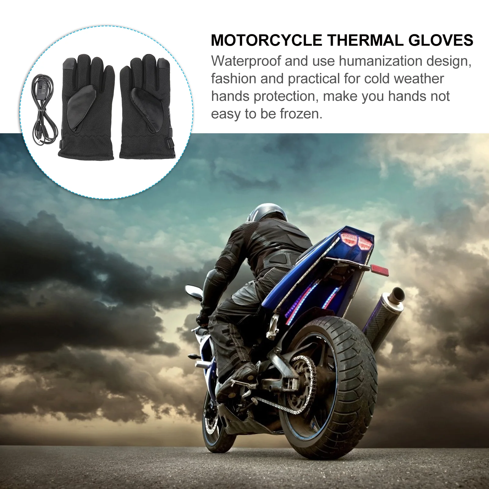 

Heated Gloves for Riding Touch Screen Winter Motorcycle Finger Heating Thermal Black Fingerless