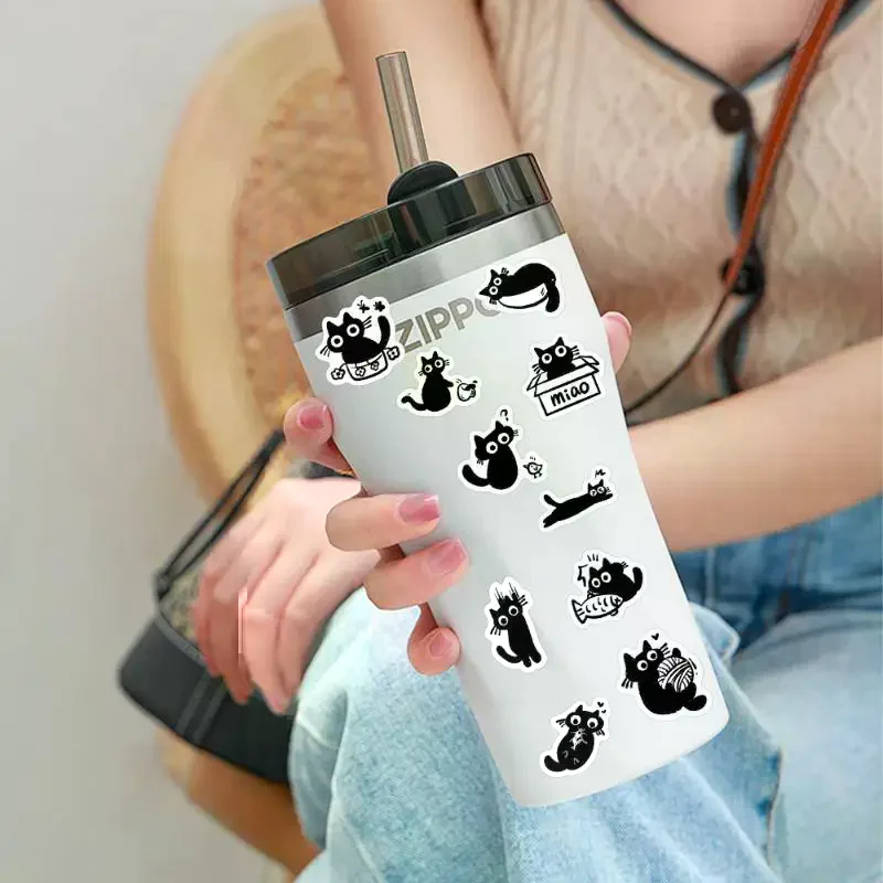 500개/세트 검은 고양이 롤 스티커 그래피티 스티커 DIY 휴대폰 케이스 노트북 물병 방수 스티커