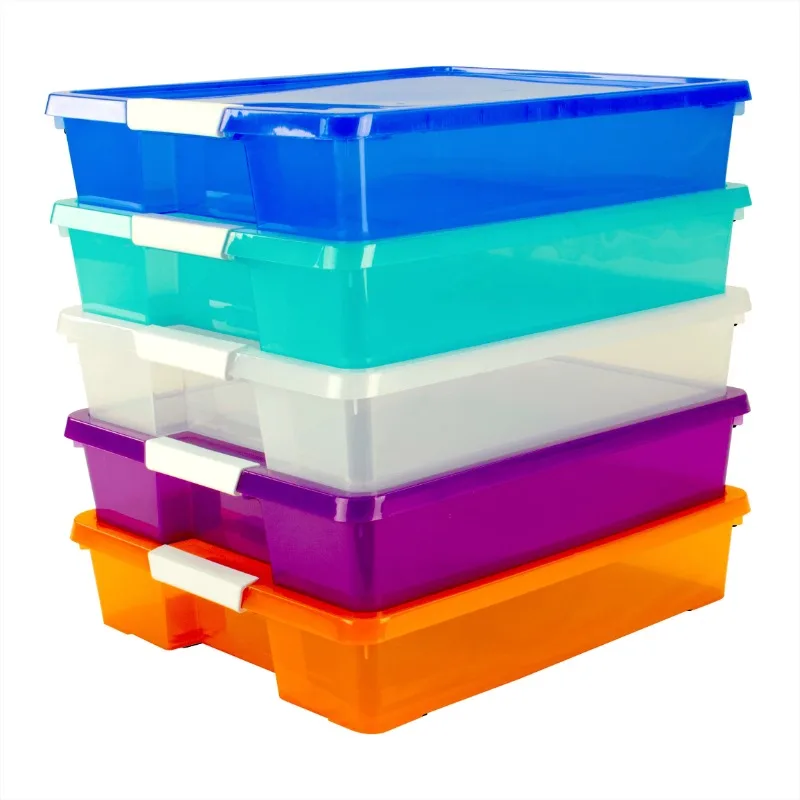 

Stack & Store Box, Assorted Colors, Classroom Craft Project Box – Stacking Plastic Organizer Fits 12x12 Scrapbooking Paper