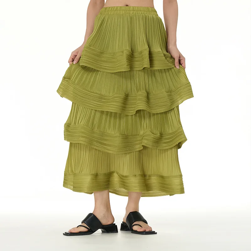 Elegant Multi layered Ruffle Edge Cake Skirt 2024 Spring New Women's Fashion Versatile long Skirt