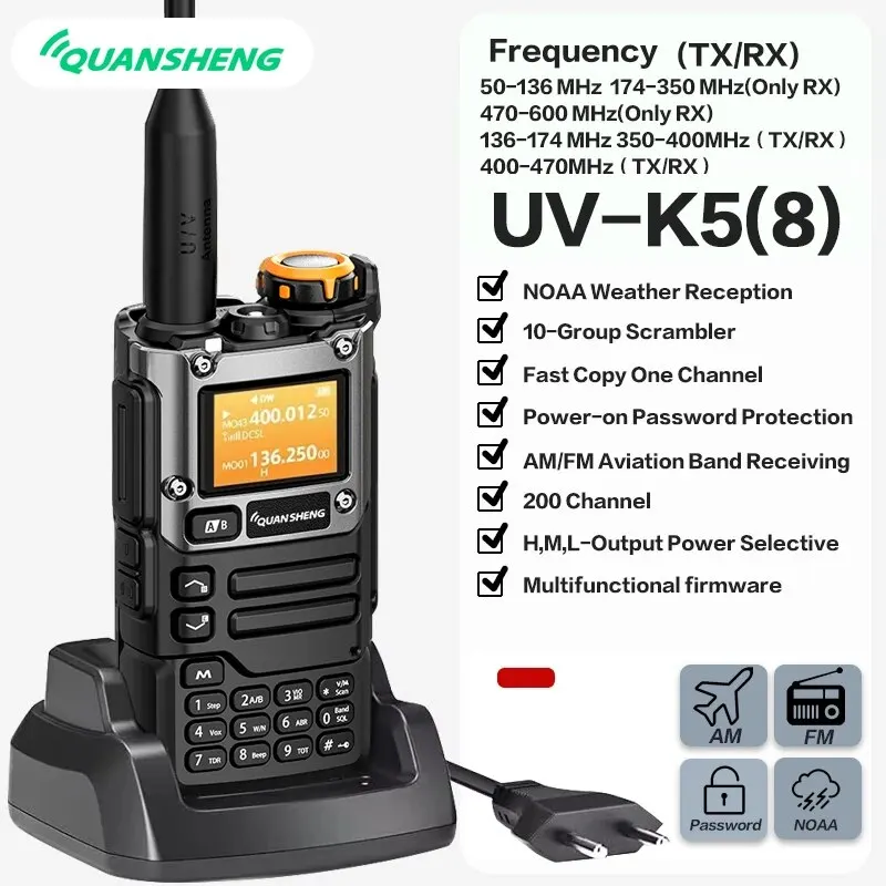 Quansheng UV-K6 اسلكية تخاطب 5 واط راديو نطاق هوائي نوع C شحن UHF VHF DTMF FM تشويش إذاعي NOAA تردد لاسلكي اتجاهين راديو CB