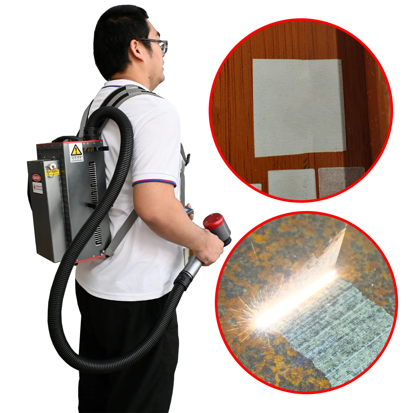 

Portable 100W Backpack Air Cooling Laser Cleaner Cleaning For Metal Rust Removal For Wood Stainless steel Aluminum Cleaning