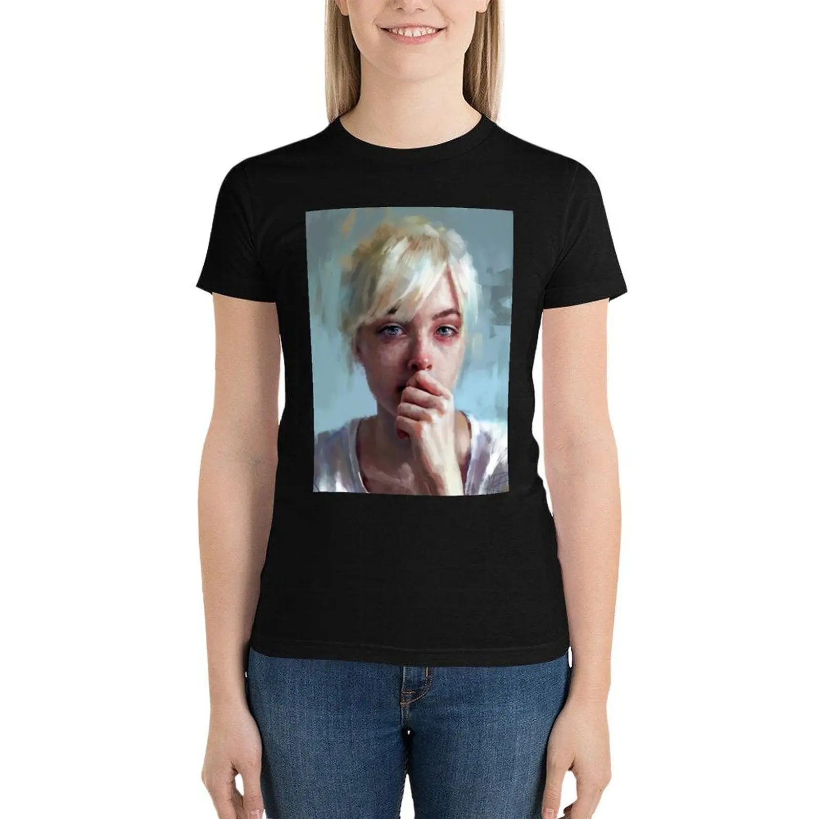 

crying portrait ~ painting ~ prints T-Shirt aesthetic clothes summer clothes lady clothes plus size tops tops for Women