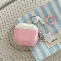 Korean Vertical Stripes Pink Star Keychain Earphone Case For Apple Airpods 4 Pro 2 3 Case for Airpod Pro3 Headset Cover Funda
