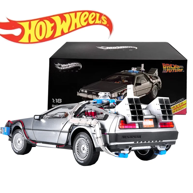 Mattel Hot Wheels 1/18 Back To Future Time Machine Elite Ver No Lights Collectible Car Toys Diecast Vehicle Table Decoration