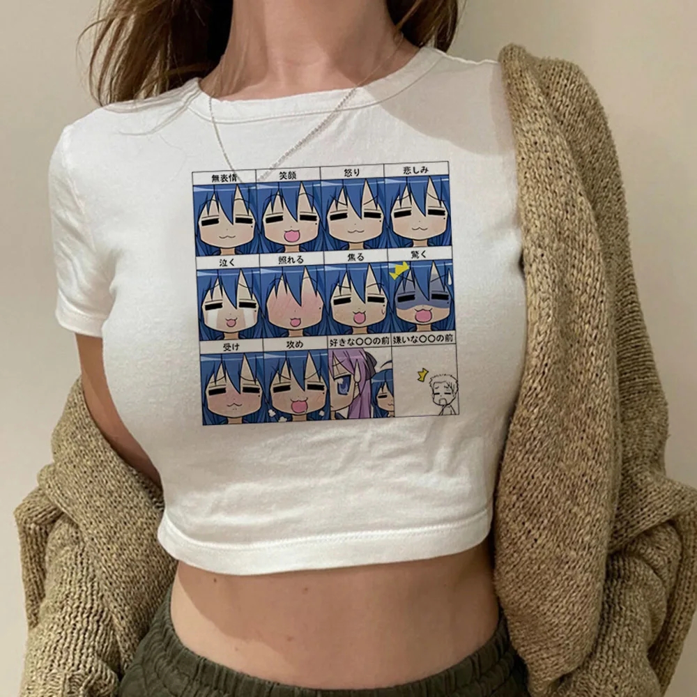 Lucky Star Konata crop top ladies gothic harajuku kawaii meme japan top tees gyaru grunge jojifuku meme clearance sales