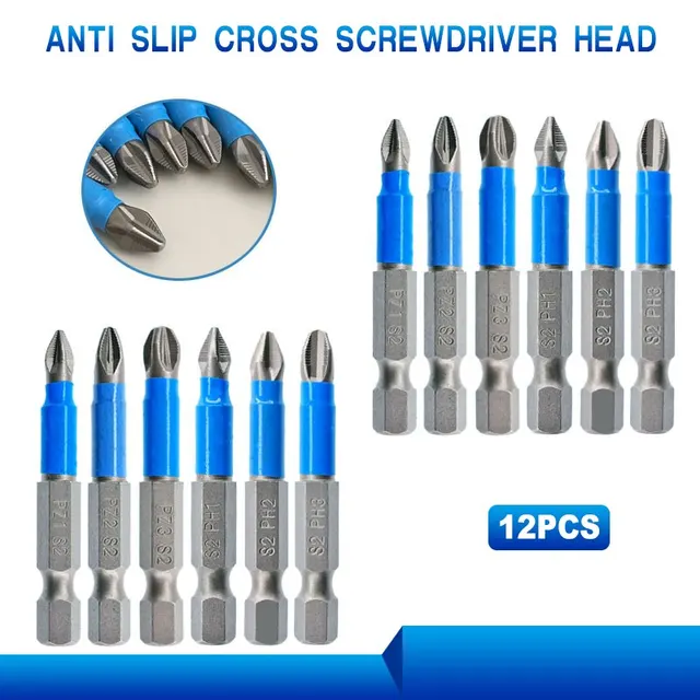 Sześciokątny uchwyt 12 szt. S2 stalowy antypoślizgowy śrubokręt krzyżowy zestaw wkrętaków elektrycznych PH1/PH2/PH3/PZ1/PZ2/PZ3