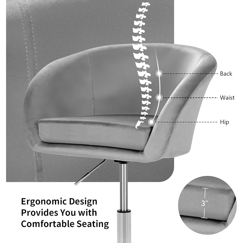 Стул под раковину, современный бархатный стул для макияжа с регулируемой высотой и хромированной рамкой, удобный поворотный стул для отдыха с круглым спинкой