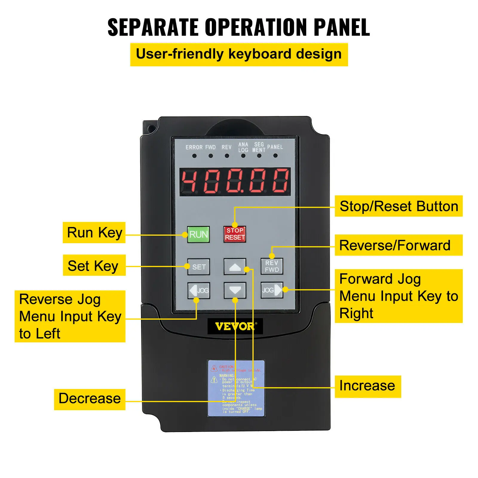 VEVOR Convertisseur d\'entraînement à fréquence Variable VFD 1.5/2.2/3.0/4.0/5.5/7.5KW AC 220V 3P contrôleur de vitesse de sortie pour moteur CNC