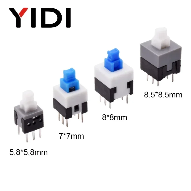10pcs Tact Tactile Mini On Off Self-Locking Switch Push Button Momentary Latching 5.8*5.8/7*7/8*8/8.5*8.5mm DIP 6 Pin With Cap