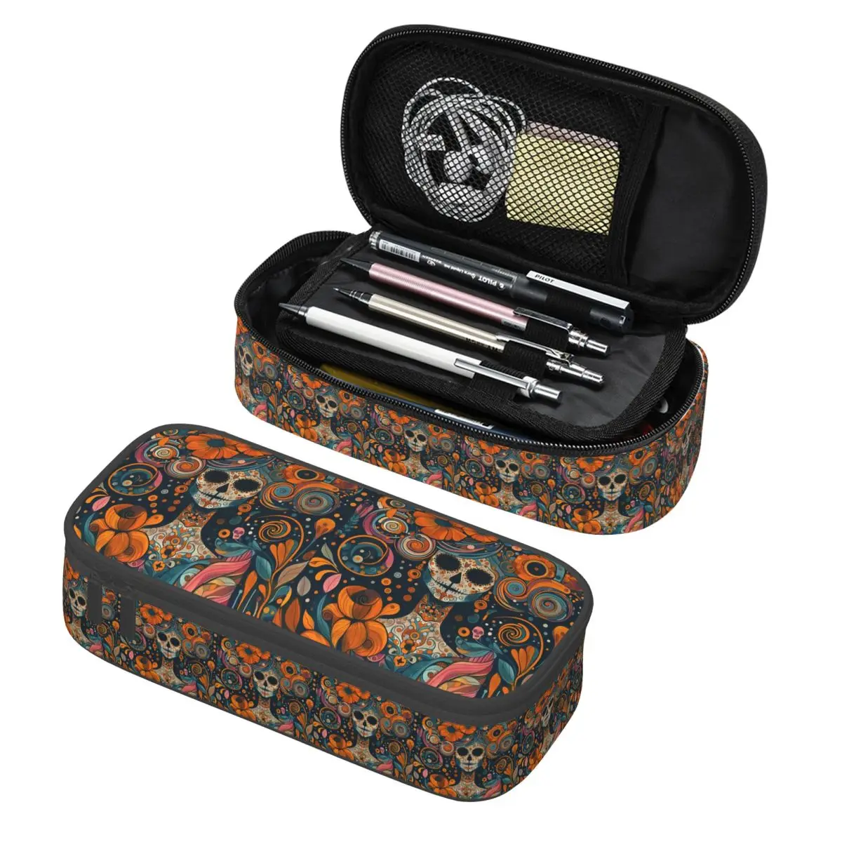 

Mexican Catrina Girl Day Of The Dead Sugar Skull Pencil Case Pencil Pouch Storage Stationery Large Storage Pen Box Pencil Bag