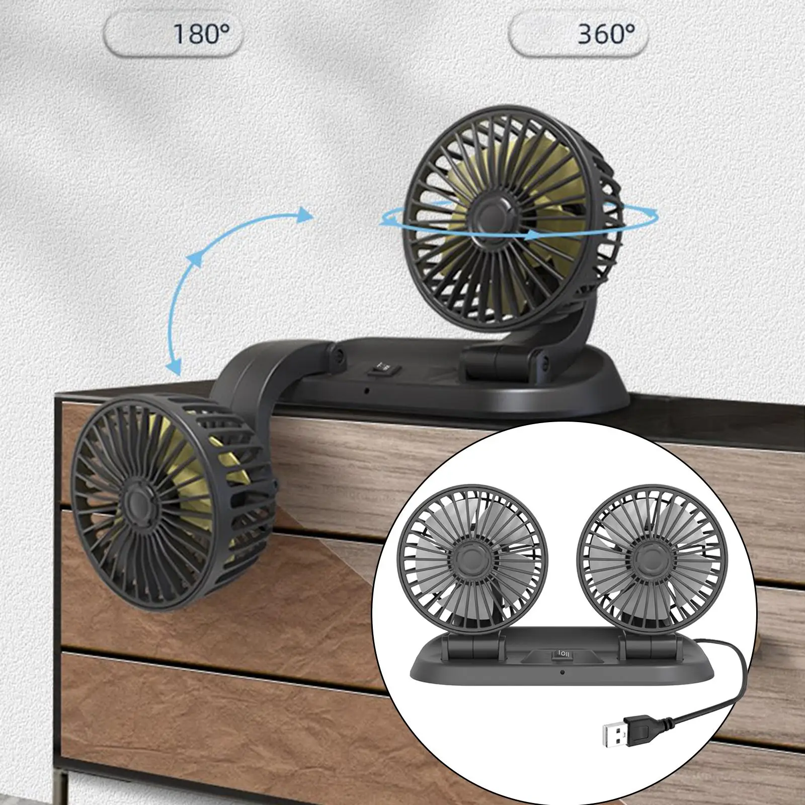 Car Fan Double-Headed Cooling Air Fan for Dashdoard Car Van Interior