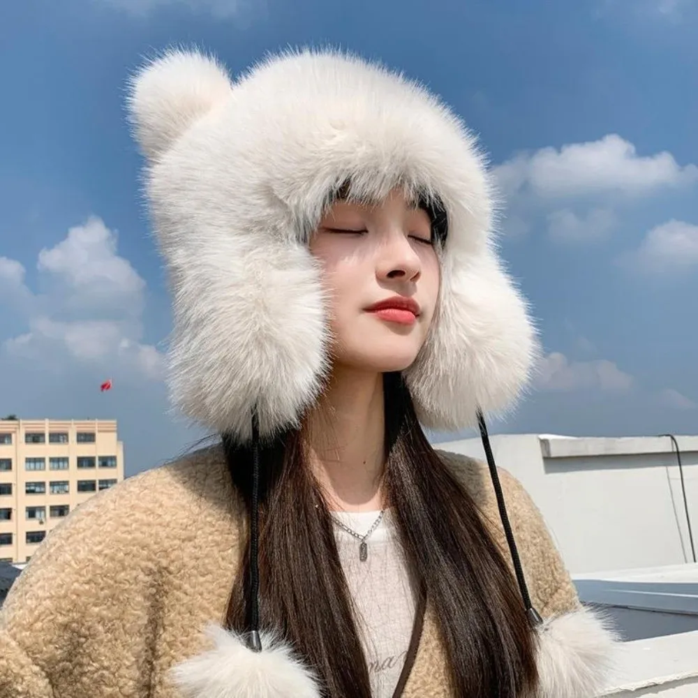 جديد سميكة قبعات الشتاء للنساء الدفء يندبروف فروي الصياد قبعة تقليد الثعلب الفراء واقيات الأذن منفذها قبعة الشتاء