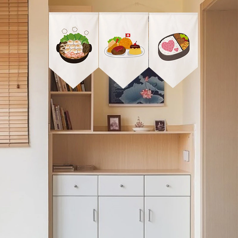 VIKAMA Ins Style Kitchen Door Curtain Japanese Sushi Cuisine Triangular Flag Curtain Covering Short Curtain No Punching Required