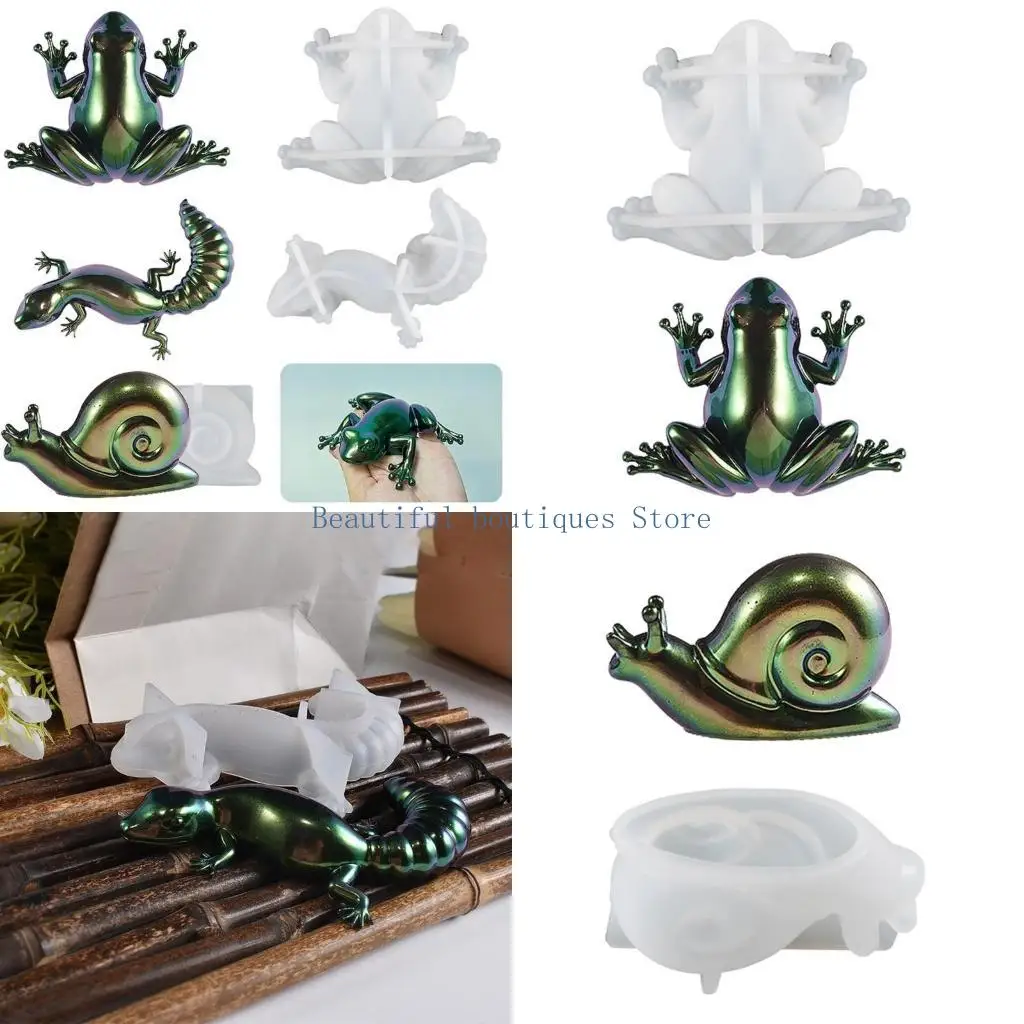 

U4LF 3D Easter for Frog Lizard Snail Animal Epoxy Glue Silicone Mold Table Soft Ceramic Plaster Ornament Diy Crafts Decoratio