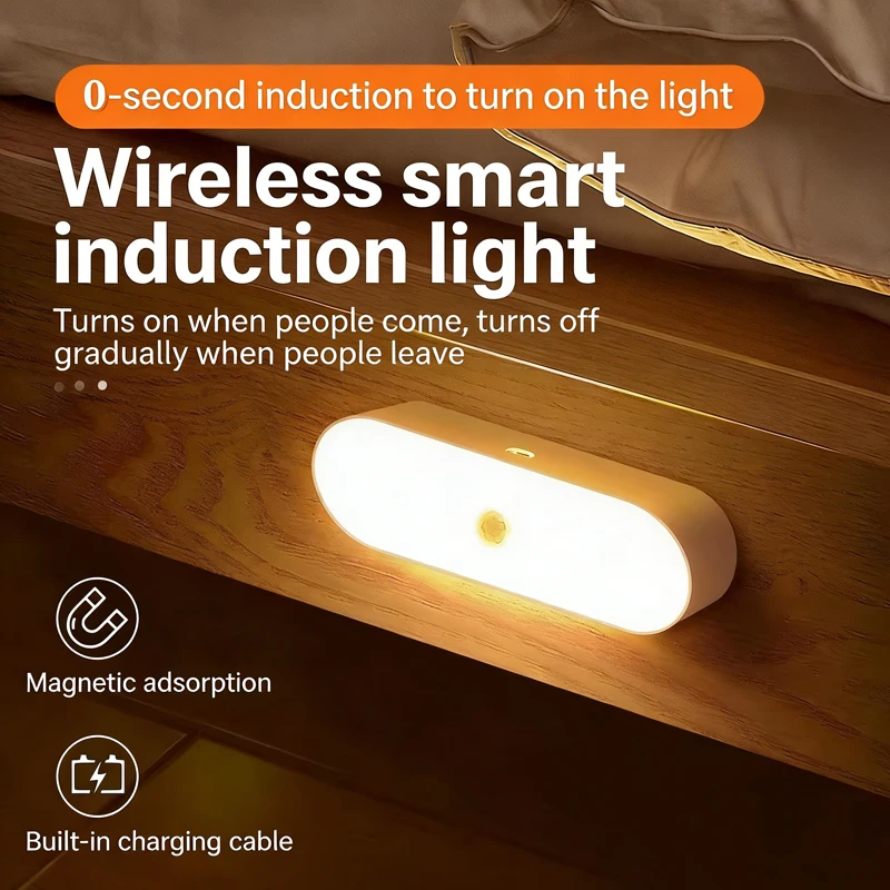 

Светодиодный светильник с датчиком движения, беспроводной, USB-перезаряжаемый, магнитный, для шкафа, комнаты, кухни, коридора, трубчатый, с датчиком движения