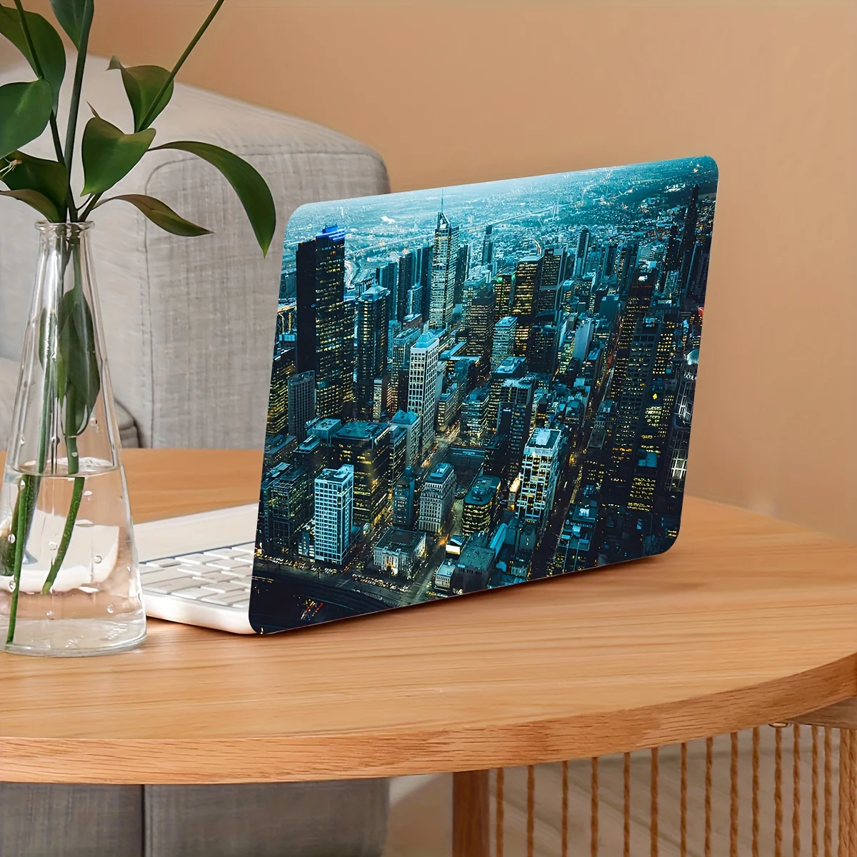 2 Pieces Cityscape Laptop Light Beige Sticker Self-adhesive Vinyl for Notebook/tablet Waterproof Scratch Resistant Stickers
