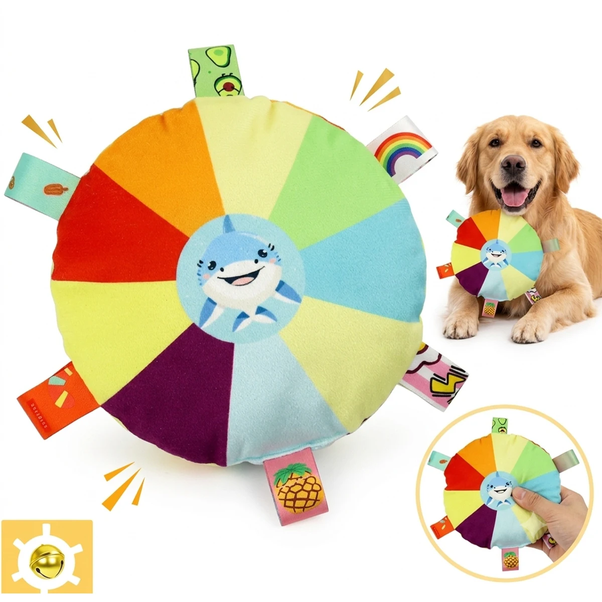    Juguete de peluche con sonido para perros, campana de juguete volador de dibujos animados, juguete para masticar para perros pequeños, juguete resistente a mordidas para cachorros, producto para mascotas.