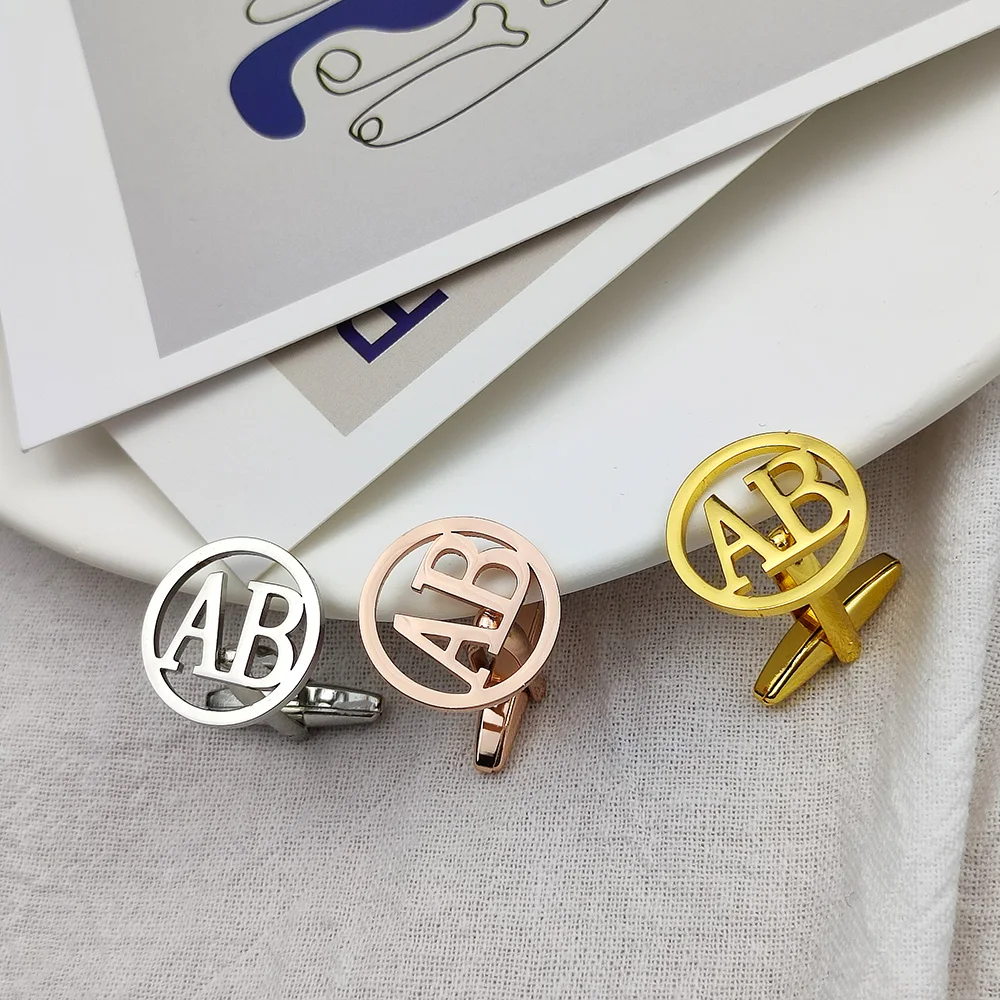 

Custom Cufflinks for Men Personalized Stainless Steel Jewelry Round Name Initial Letter Luxury Man Shirt Cufflinks Buttons Gift