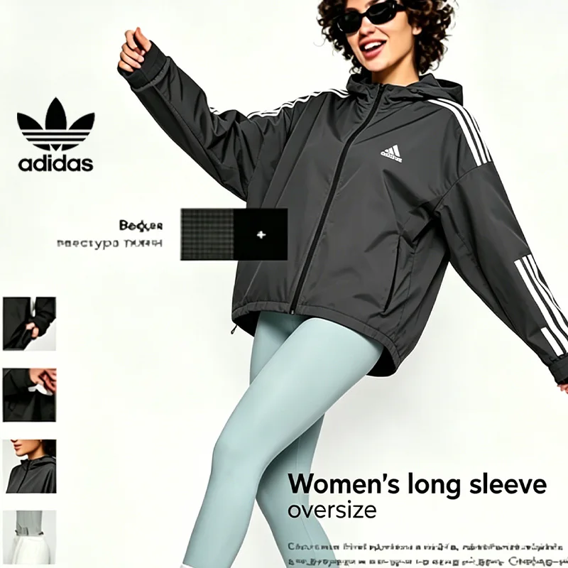Adidas 100%Genuine Womens Woven CLIMA365 Tech Hooded Jacket JX1872 Black Clima365 Windbreaker
