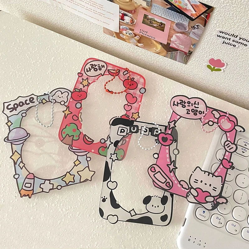 Sweet Cartoon Cute Graffiti Photocard Holder Kawaii Idol Photo Display Holder Stand Card Protectors Holder Pendant Decoration