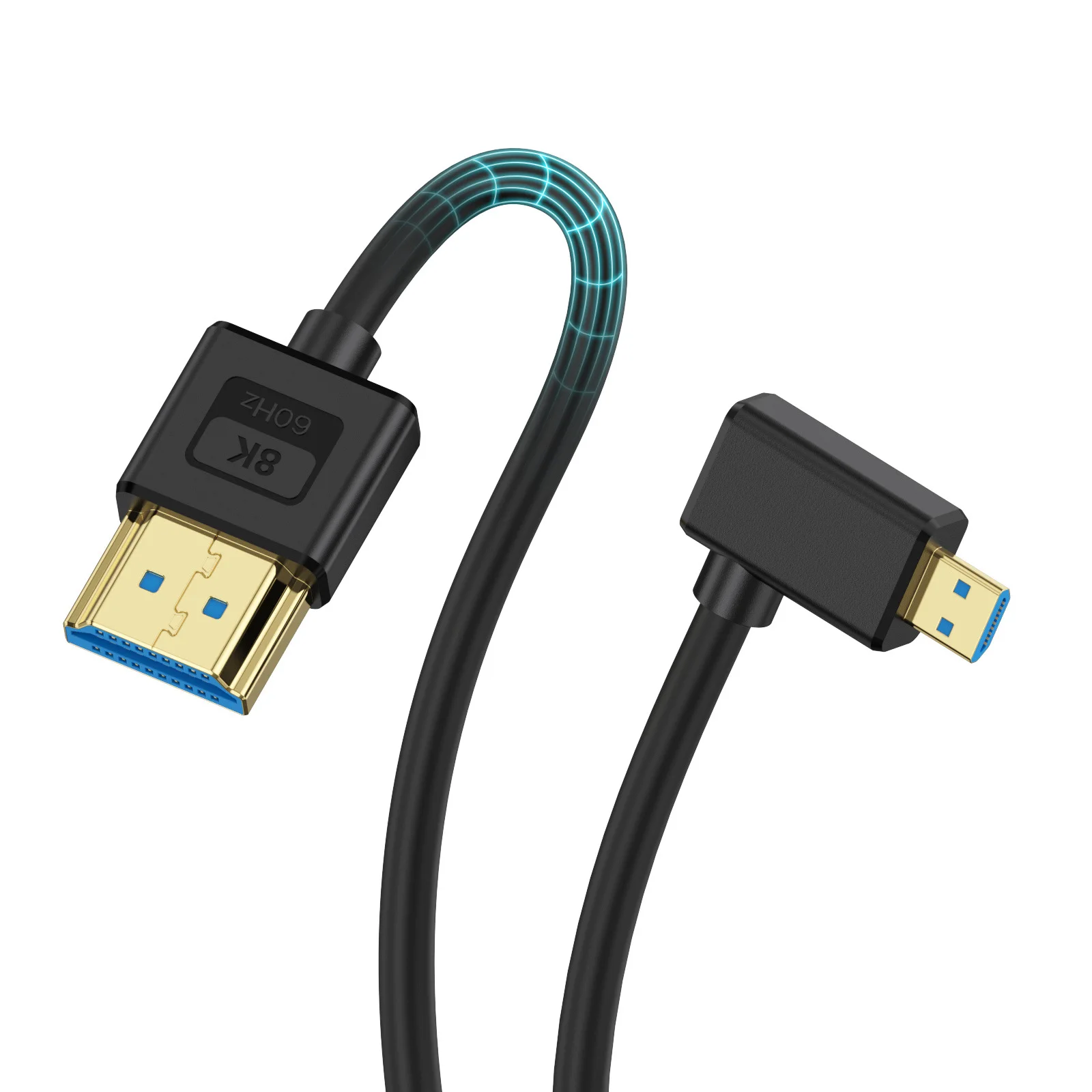 Silicone Extreme Slim 90°angle 8K@60Hz 4K@120Hz Micro HDMI to HDMI 2.1 Cable   for with Digital Cameras Camcorders Tablets