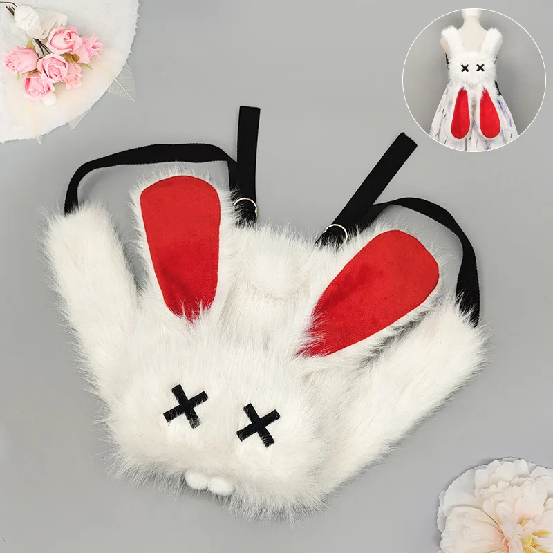 Dark Punk Rabbit Ears Backpack Y2K Fuzzy Bunny Bag with Fluffy Ears for Subculture Streetwear & Goth Fashion